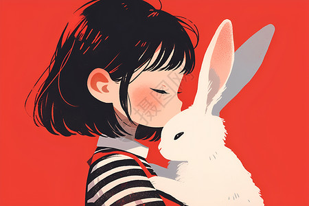 女孩拥抱着小白兔背景图片