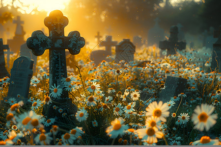 墓地群春意盎然的古墓园背景