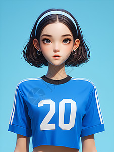 足球女孩女孩身穿蓝色足球衣插画