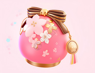 简约包包粉色花朵装饰的包包插画