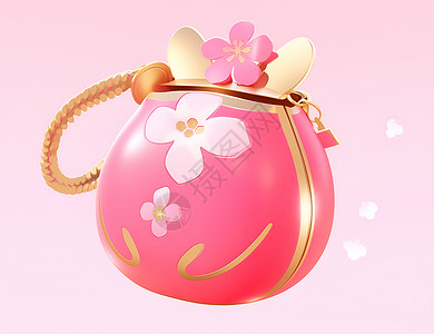 简约包包粉色花卉包包插画