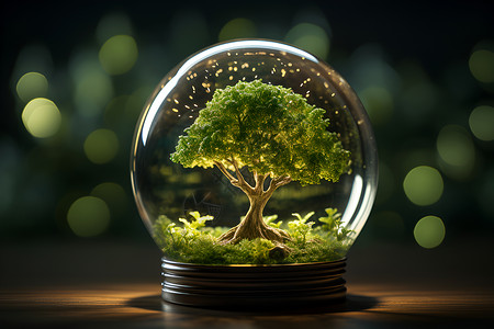 玻璃光线玻璃球里的植物设计图片