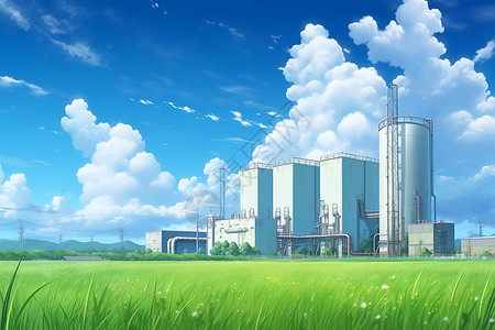 绿野上的生物质发电厂高清图片
