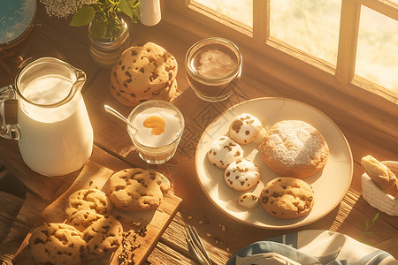 营养饼干阳光下的早餐插画