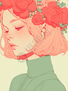 女孩头上的花朵纹饰背景图片
