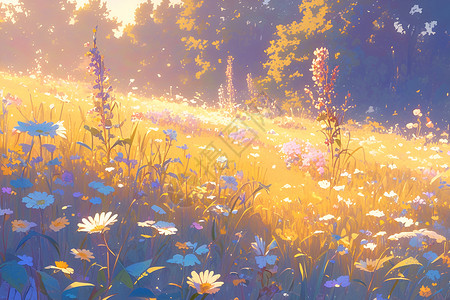 阳光下的野花背景图片