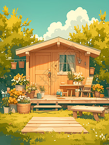 户外的小木屋背景图片
