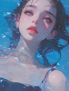 黑发女孩沉浸在水里背景图片