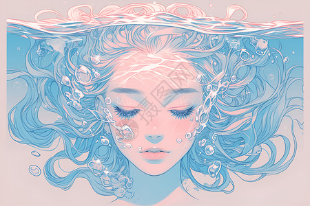 水中的蓝发女子背景图片