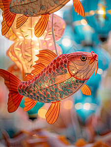 节日花纹绚丽的鲤鱼灯笼背景