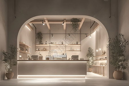 清新的茶饮店吧台背景图片