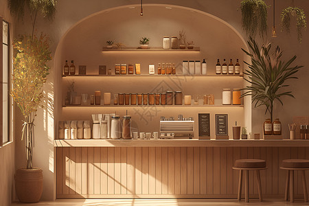 清新时尚的奶茶店背景图片