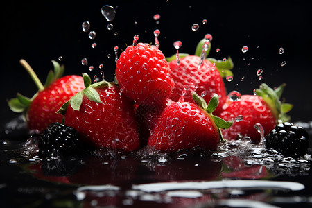 草莓溅起了水花背景图片