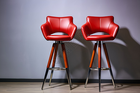 两把红色椅舒适吧台凳高清图片
