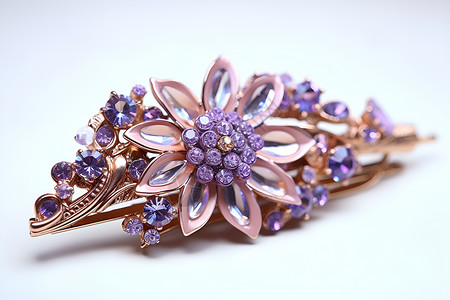 花朵小发夹发箍装饰着紫色宝石背景