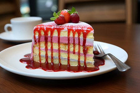 盘子里的草莓蛋糕背景图片