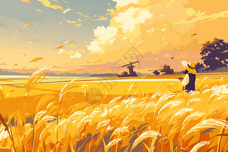金黄色稻田背景图片