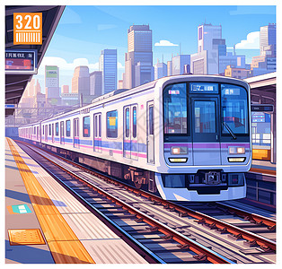 铁路城市到站的列车插画