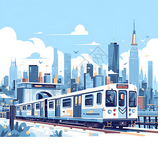 城市边缘的列车插画