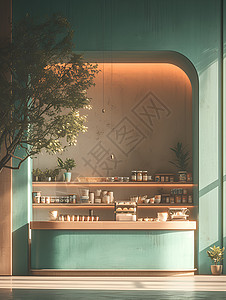 绿色奶茶店吧台背景图片