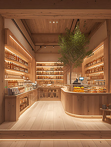 酒吧灯光师茶饮店里的木地板插画