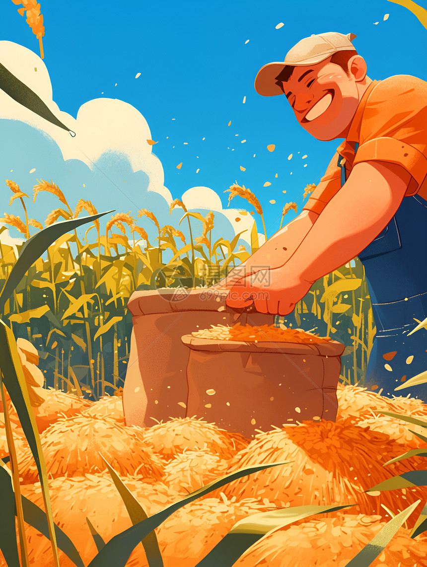 稻田里快乐的农夫图片