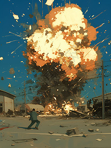 爆炸事故马路上爆炸的蘑菇云插画