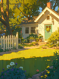爱琴海白房子花园里的白房子插画