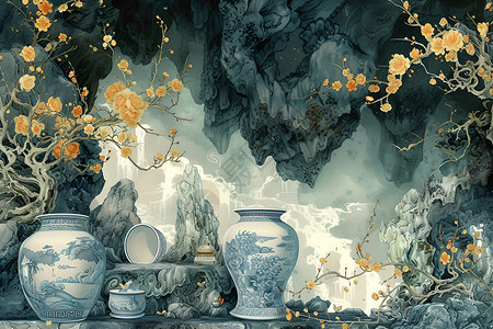 青花瓷花瓶背景图片