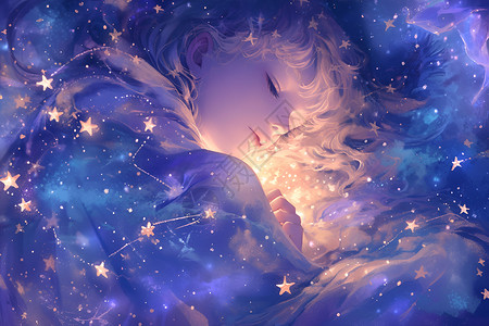 星空中沉睡的女性高清图片