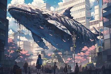 梦幻都市的鲸鱼背景图片