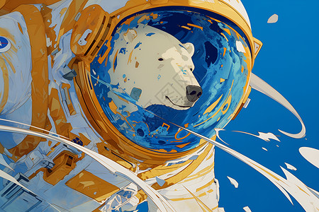 极地动物极地熊戴着宇航员头盔插画