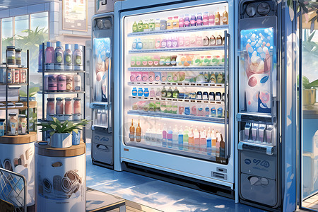 饮料冰柜商店冰柜里的饮料插画