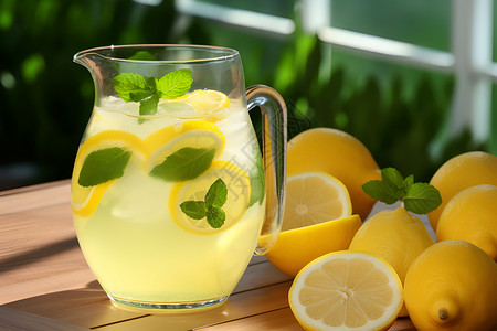 清凉夏日的柠檬薄荷饮背景图片