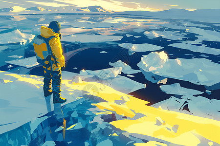 冰山顶峰的探险者背景图片