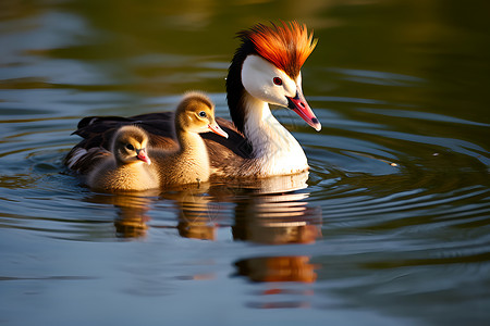 母鸭带着两只小鸭子背景