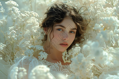 优雅白裙仙女花海里的仙女背景