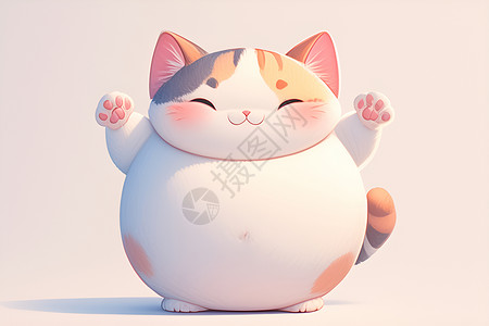 胖嘟嘟的猫咪举起双臂插画