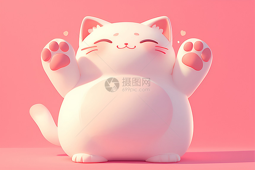 胖嘟嘟的猫咪在粉色背景上图片