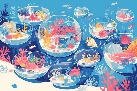 海底世界的珊瑚碗的画作背景图片