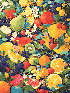 美味橙子冰饮混合的水果插画