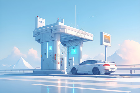 科技公路未来科技主导的收费站插画
