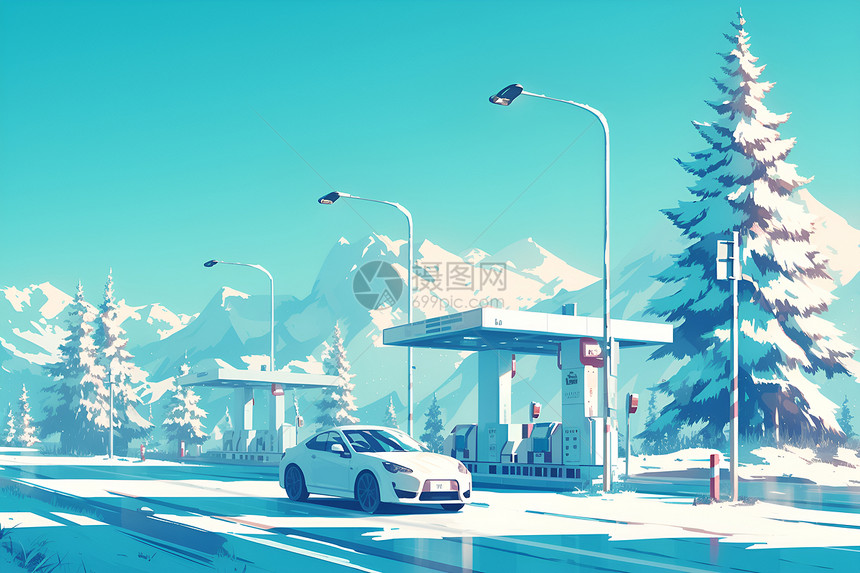 雪景中的汽车收费站图片