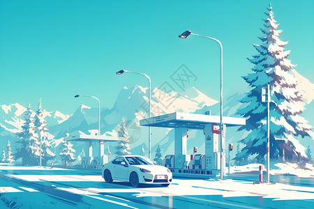 雪景中的汽车收费站背景图片