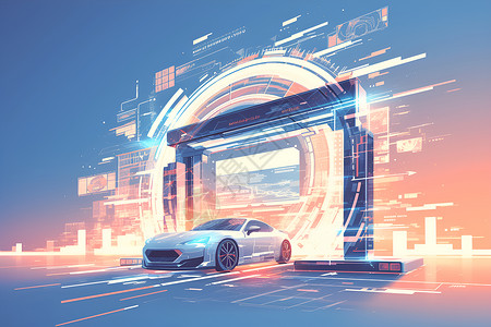 汽车科技素材未来之门插画