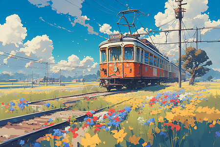 春季之旅绚丽火车背景图片