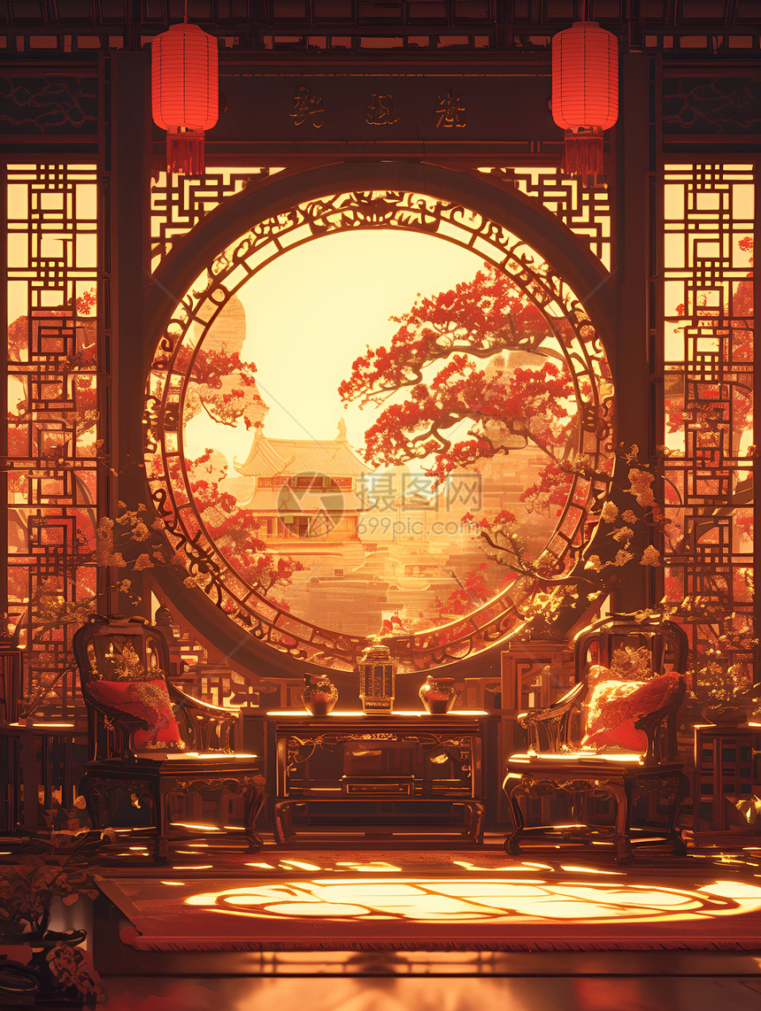 中国传统室内景观图片