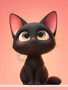 粉色背景上的黑猫背景图片