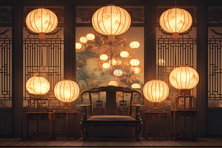 暖光照耀下的中国传统场景图片