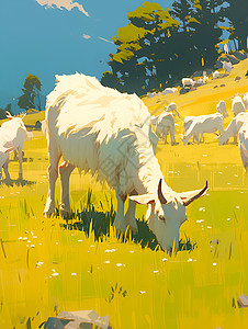 羊吃草草地上吃草的羊插画